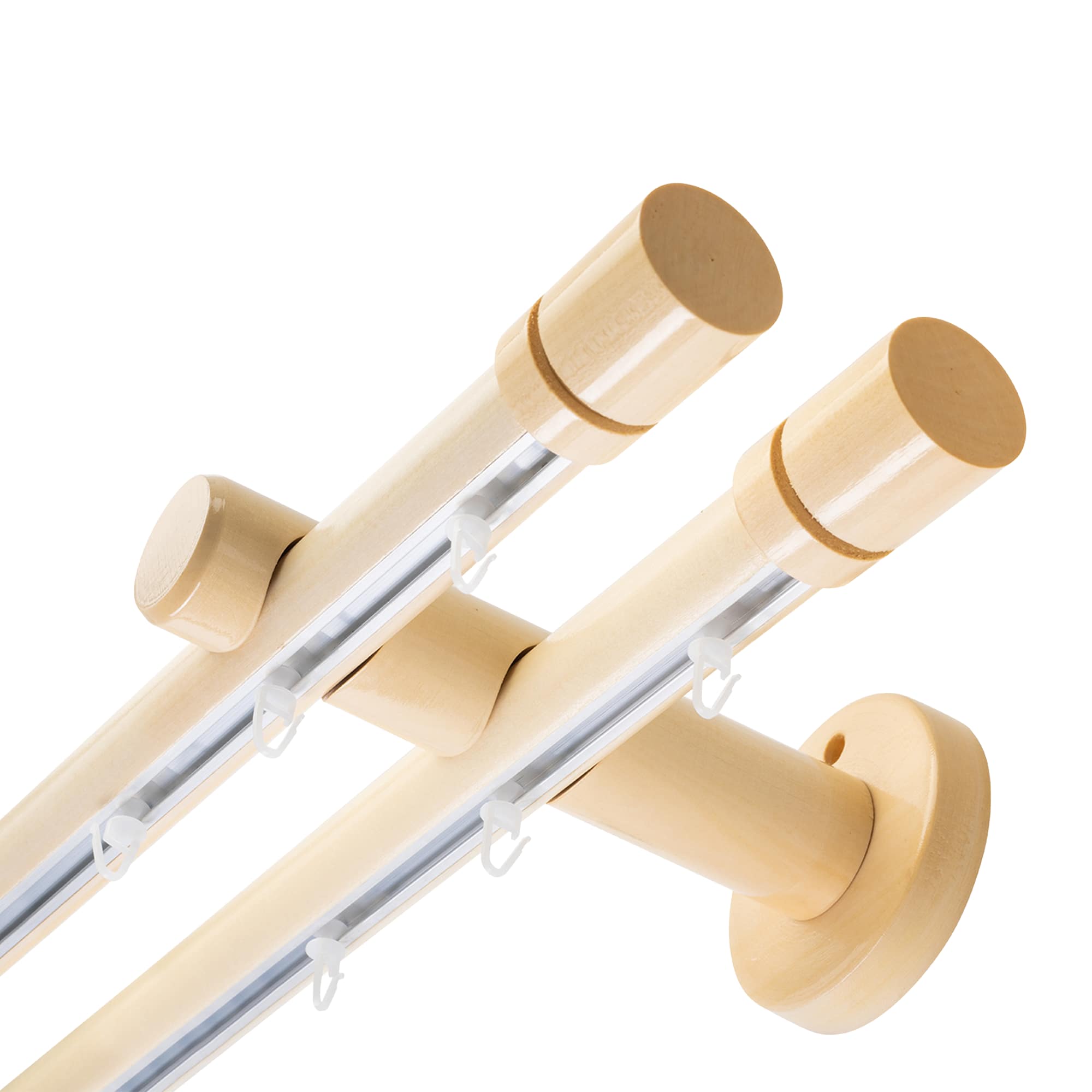 Cilindrikus két alumíniumsínes fa rúdkarnis natur Cilindrikus két alumíniumsínes fa rúdkarnis Natúr