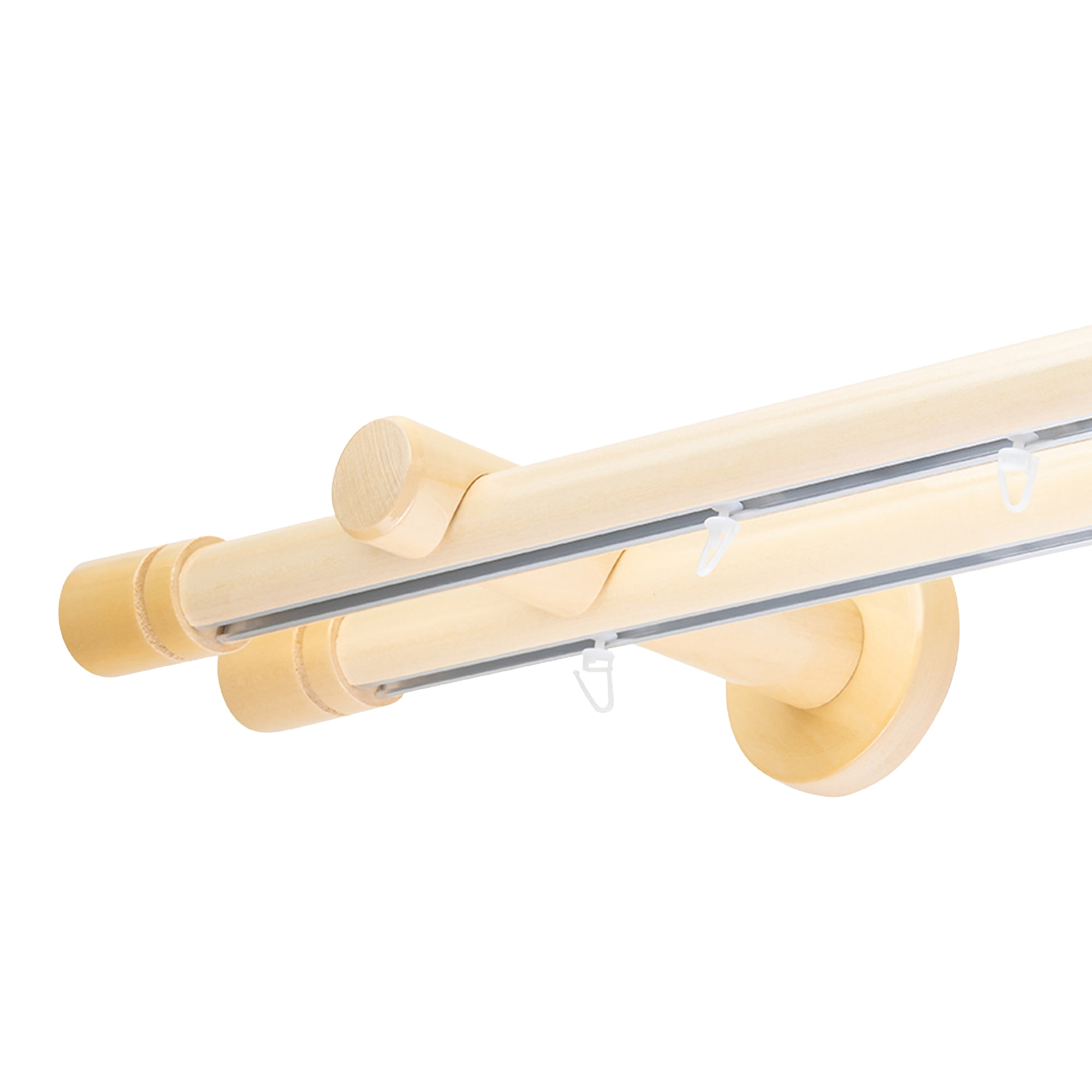 Cilindrikus két alumíniumsínes fa rúdkarnis natur Cilindrikus két alumíniumsínes fa rúdkarnis Natúr