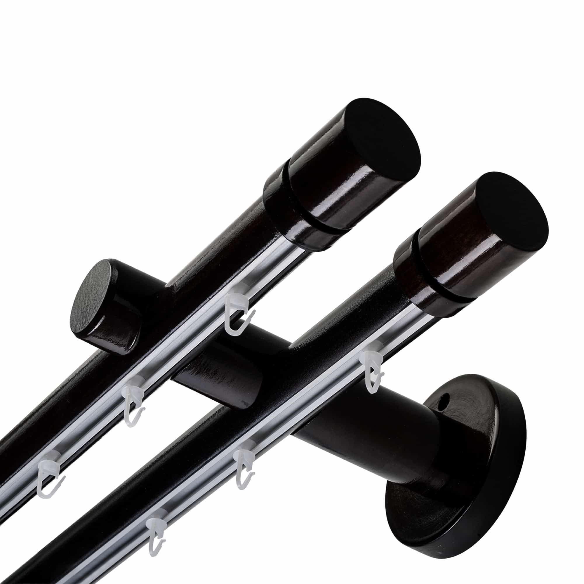 Cilindrikus két alumíniumsínes fa rúdkarnis negru Cilindrikus két alumíniumsínes fa rúdkarnis Fekete