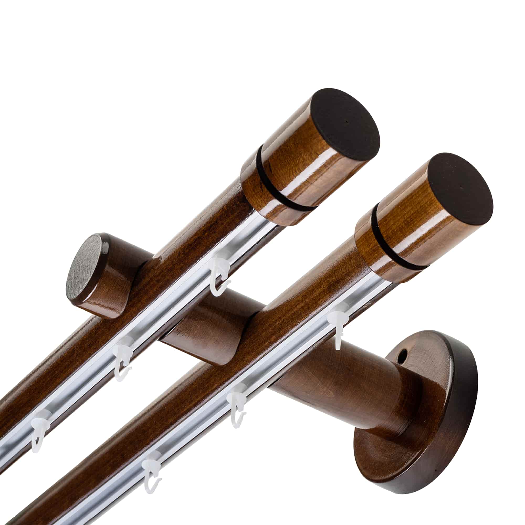 Cilindrikus két alumíniumsínes fa rúdkarnis nuc Cilindrikus két alumíniumsínes fa rúdkarnis Dió