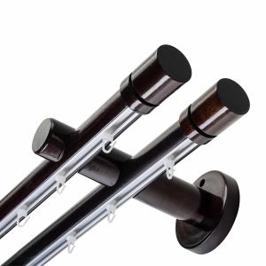 Cilindrikus két alumíniumsínes fa rúdkarnis - 35 mm-es fa függöny- és drapéria rúdkarnisok